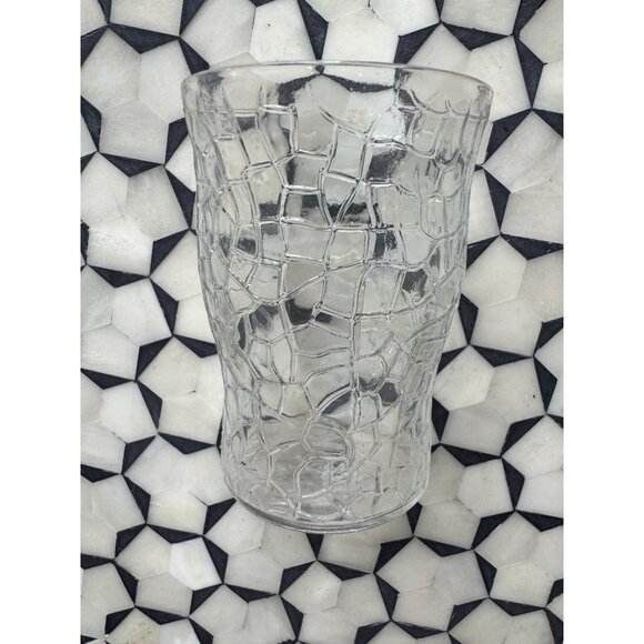 Set Of 6 Vintage Crackle Glass Juice Glasses 4" x 3" Clear Textured Drinkware - Picture 3 of 7